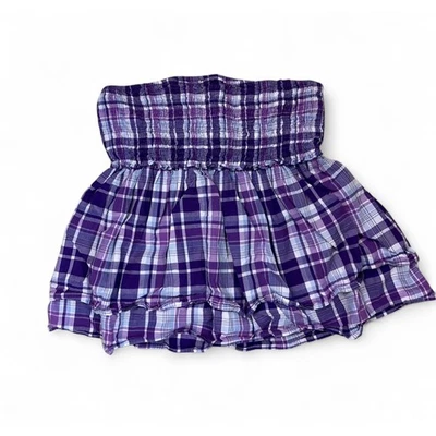 Blusa tubular Y2K Mossimo Supply roxa sem alças xadrez peplum babado grande - Imagem 1 de 4