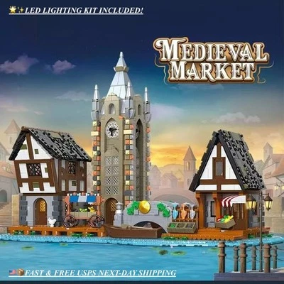 NEW 2025 Medieval Seaside Market 89150 3335PC W/LIGHTS Building Block Set+Extras - Image 1 of 4