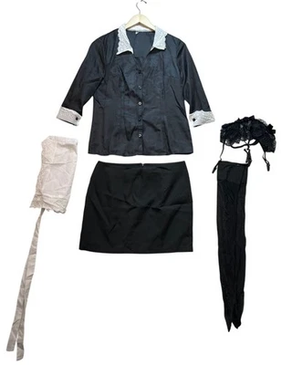 Womens French Maid Adult Costume Set Medium Black Seasonal Cosplay Halloween - Image 1 of 4