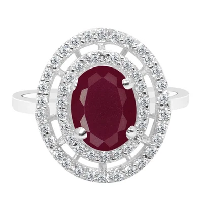 2.65Ct Oval Shape Natural Burmese Red Ruby Women's Ring In 925 Sterling Silver - Image 1 of 4