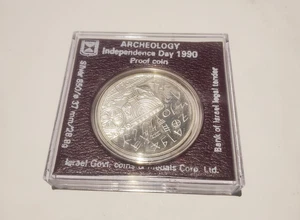 Moneta SHEQALIM 1990 ARGENTO PROOF ARCHEOLOGIA GIORNO DELL'INDIPENDENZA NUOVA. VENDITORE USA - Foto 1 di 2