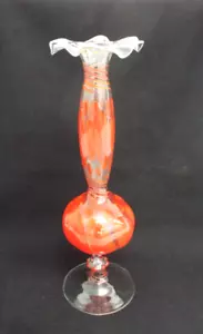 Vintage Bimini Glass Red Swirls Dots Tall Vase Fritz Lampl Art Deco Austria 1930 - Picture 1 of 8