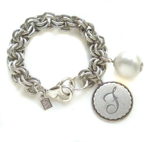 John Wind Sorority Gal Cotton Pearl Initial Bracelet Silver Initial F - Picture 1 of 1