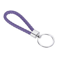Braided Leather Keychain with Stainless Steel Key Ring Woven Wristlet, Purple