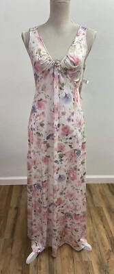 Camisón de jardín vintage Shadowline nuevo con etiquetas largo floral de gasa talla pequeña cuello en V Foto 1 de 4