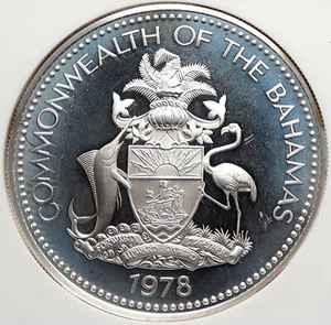 1978 BAHAMAS UK Elizabeth II FLAG Proof Silver Coin 5 Dollars Coin NGC i106353 - Picture 1 of 5