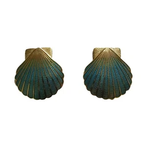 Pendientes Festoneados Esmalte Azul Post Tono Dorado Moda Playa Verano - Imagen 1 de 6