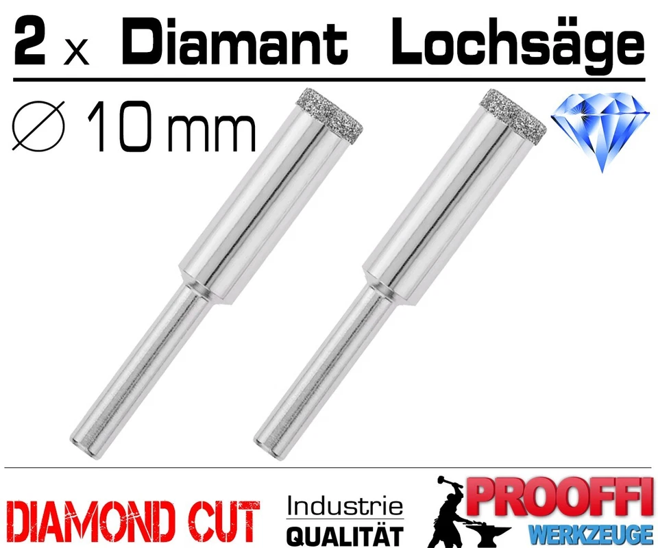 XTLINE 2 Stück Granit Fliesen Diamant Bohrkrone 10 mm Glas Keramik Feinsteinzeug Bohrer