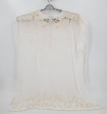 Poncho/Vestido/Cubierta Aloha Johnny Was Floral Bordado Crema Ojales XL NUEVO CON ETIQUETAS Foto 1 de 4