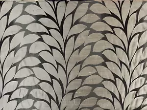 10 Metres Voyage Silk & Linen Black Silver Leaf Fabric Curtain Blind Upholstery - Picture 1 of 5