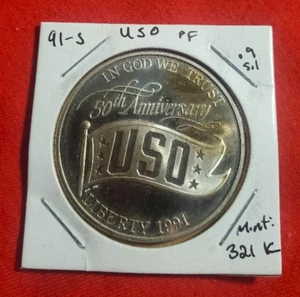 1991-S United Service Organizations (USO) Commemorative .900 Silver Dollar *667* - Picture 1 of 6