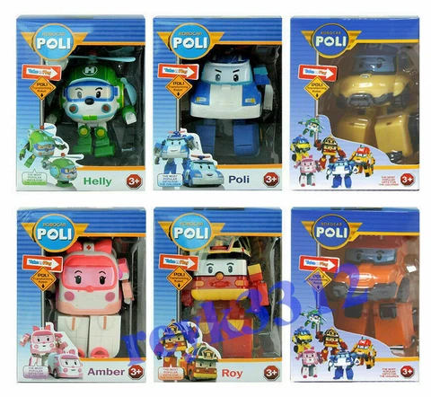 New 6Pcs Robocar Toys Poli Roy Amber Robot Transformers Car Toy Action Figure Cover