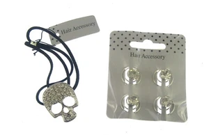 4 PC Hair Pins SCREW Diamante Crystal AND CRYSTAL SKULL HAIR ELASTIC CEE - Picture 1 of 1