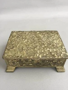Vintage Metal Jewelry Jewellery Box Flowers Engraved - Picture 1 of 6