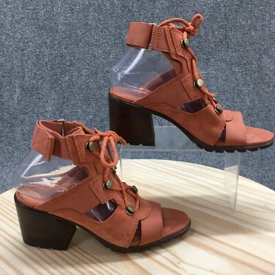 Sandalias Sorel para mujer 9 Nadia tobillo tiras bloque tacón NL3575-235 rosa coral Foto 1 de 4