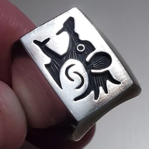 VINTAGE HOPI SIGNED ALVIN TAYLOR WOLF / BEAR HEAD STERLING SILVER RING S12 vafo - Picture 1 of 7