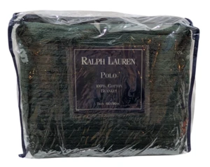 VTG Polo Ralph Lauren 100% Cotton Blanket Twin 66 X 90 Hunter Green USA Made - Picture 1 of 10