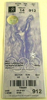 Salt Lake City 2002 WINTER OLYMPICS Men's Hockey CLASSIFICATION GAME Full Ticket - Image 1 of 4