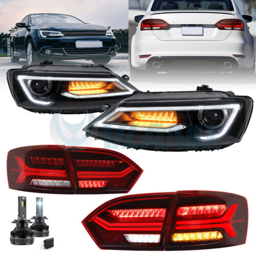 VLAND Headlights+Red Tail Light+ LED Bulbs For Volkswagen VW Jetta MK6 2011-2014