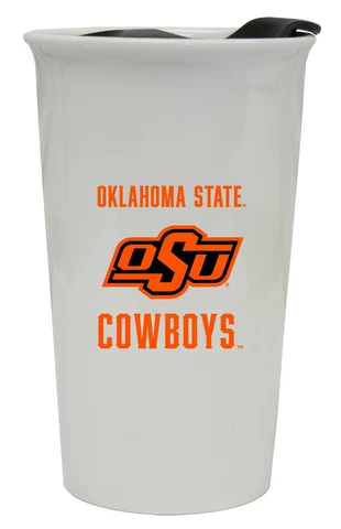 Oklahoma State Cowboys OSU Double Walled Ceramic Tumbler Set-NCAA Travel Mug 2pk Cover