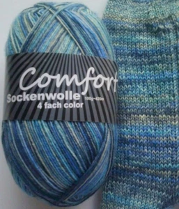 79,00 €/kg - Sockenwolle 100g, blau Töne + grau, 4-fach, Comfort Wolle (03-325) - Bild 1 von 1