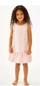 Lilly Pulitzer Thalia Dress Prosecco Pink Lagoon Jacquard Gold Lace Girls Sz 8 - Picture 1 of 12