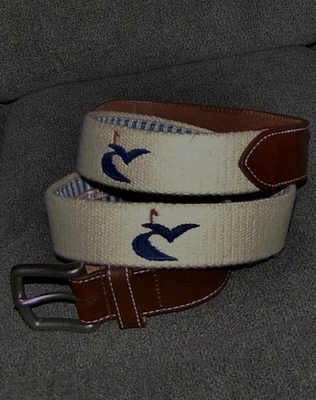 Cinturón PETER MILLAR bordado de lona y cuero CAVES VALLEY GOLF CLUB 36 beige Foto 1 de 4