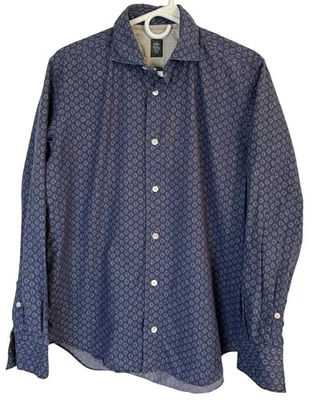 Camisa social masculina Eleventy botões azul média geométrica algodão Itália 🇮🇹 feita - Imagem 1 de 4