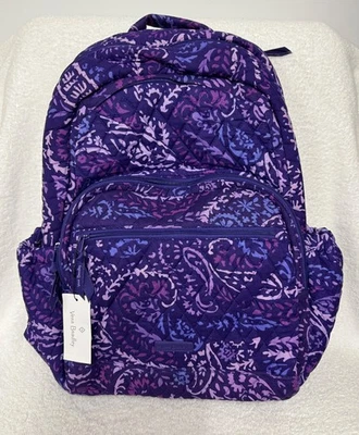 Mochila Vera Bradley Grande Acolchada Algodón Esencial Púrpura Paisley Amatista Nueva con Etiquetas Foto 1 de 4