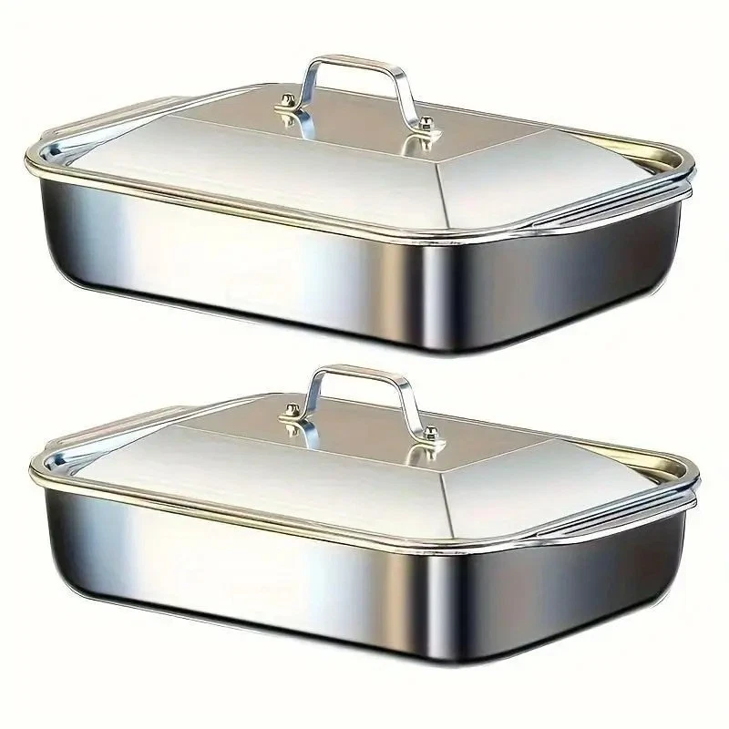 2PCS Stainless Steel Baking Pan with Lid Cake Pans with Covers Bakeware Baking - Image 1 of 4