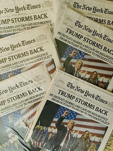 ⭐️🇺🇸DONALD “TRUMP STORMS BACK” NEW YORK TIMES NEWSPAPER 11/07/2024 - Picture 1 of 2