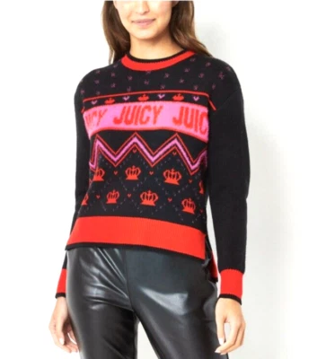 Suéter Pullover Juicy by JUICY COUTURE XS Negro Rosa Cuello Redondo LS NUEVO CON ETIQUETAS Foto 1 de 3