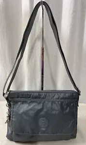 KIPLING METALLIC Charcoal Gray travel crossbody bag Silver Tone Monkey Charm - Picture 1 of 22