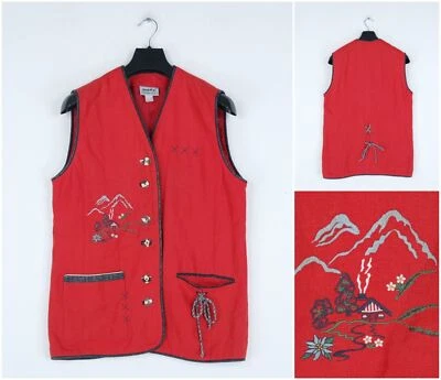 Womens Trachten Waistcoat Large Size US 10 EU 40 Red Festival Country Linen Vest - Image 1 of 4