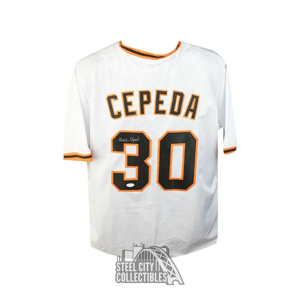 Camiseta de béisbol blanca personalizada autografiada por Orlando Cepeda de San Francisco JSA Foto 1 de 1