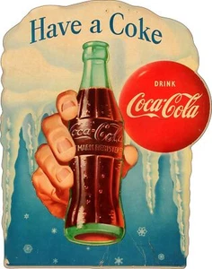 COCA COLA BOTTLE HAND ICE ICICLES 20" HEAVY DUTY USA METAL COKE ADVERTISING SIGN - Picture 1 of 1