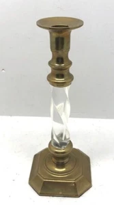 VINTAGE twisted LUCITE & brass CANDLE HOLDER HONG KONG  10" - Picture 1 of 6