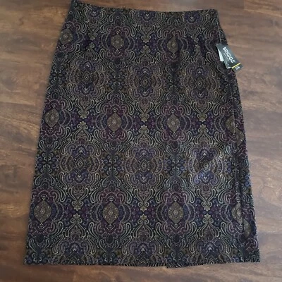BRIGGS NEW YORK NWT Dark Paisley Skirt Plus Size 24W Stretch Purple Burgundy Mod - Image 1 of 4