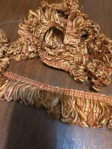 2" Decorative Scalloped Loop Fringe Trim - rust/terracotta/gold- 1.6 yards! - Picture 1 of 3