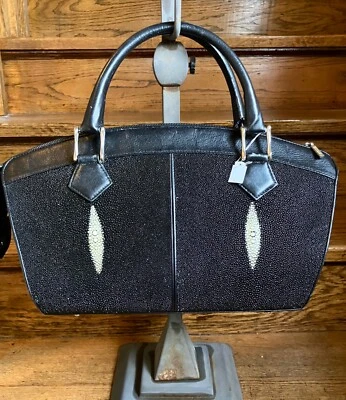 Lauren Conrad Stingray Skin Black Leather Purse Satchel - Image 1 of 4