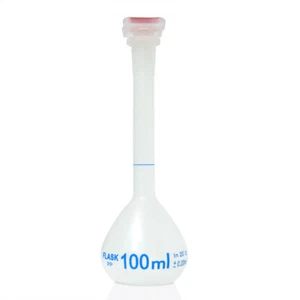Plastic Volumetric Flask with Plug Cap, 100ml, Polypropylene, Class B (Case 48) - Picture 1 of 1