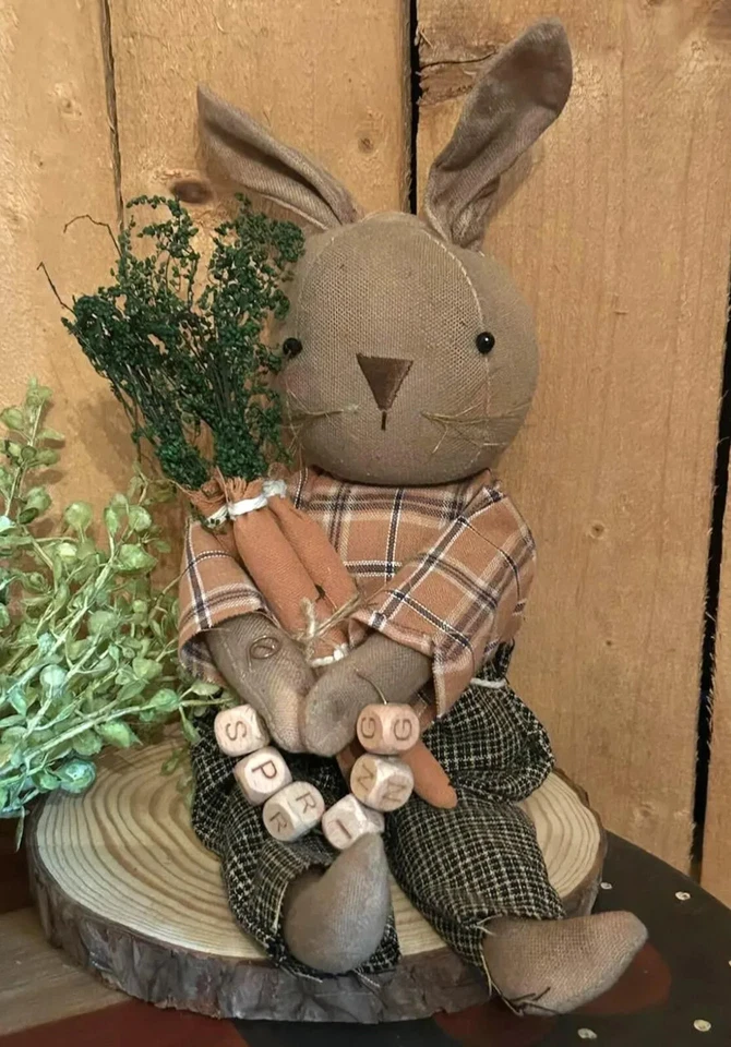 Primitive Bunny cute chubby bunny with carrots, Easter, Spring Garden Home decor - Image 1 of 1