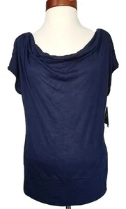 Womens Shirt Size Small Crowl Neck Open Back Top Blue Bohemian Peekaboo - Imagen 1 de 9
