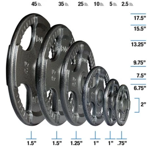 Body-Solid Gray Grip Cast Iron Olympic Plates 2.5, 5, 10, 25, 35, 45 lb. - Picture 1 of 49