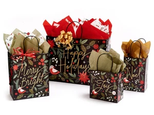HOLIDAY BOTANICALS Design Gift Paper Gloss Bag Choose Size - Picture 1 of 5