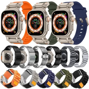 For Apple Watch Band Ultra Series 9 8 7 6 5 SE 2Metal Silicone Nylon Band Strap - Picture 1 of 128