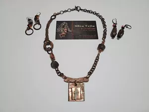 Rare Shea Yetta Designs Reclaimed Art Handmade Copper & Crystal Necklace & 2 Ear - Picture 1 of 13