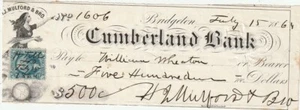 Bridgeton NJ 1864 assegno bancario Cumberland Bank H. J. Mulford & Bros. - Foto 1 di 2