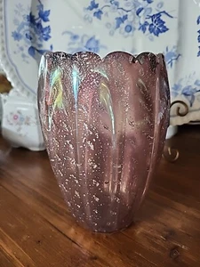Seltene 50er Jahre Murano Glas 8" Vase gefangen Blasen Silber Flocken - Bild 1 von 11