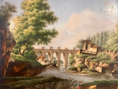 Paysage XVIIIe - Peinture Sur Plaque De Porcelaine - Circa 1830 - Photo 1/4